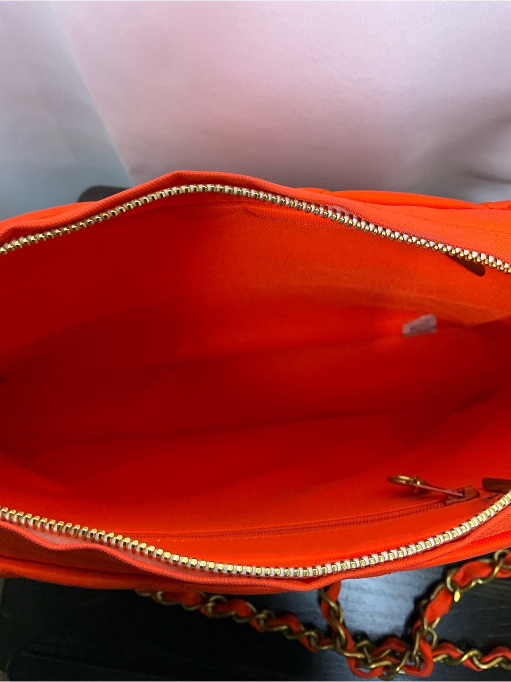 CHANEL Nylon Quilted Chain Shoulder Bag in Vivid Orange with Gold Hardware - Picture 5 of 5